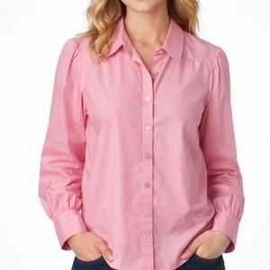 Eva Franco Anthropologie Pink Cotton Puff Sleeve Boho Women's Buttondown Large